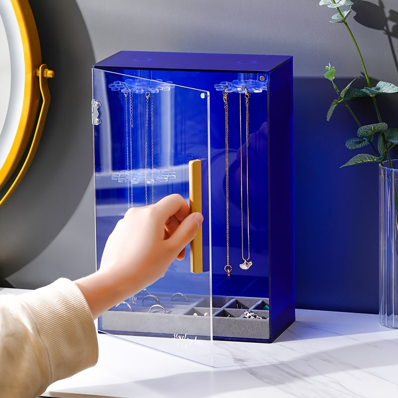 Acrylic Jewelry Organizer Box with Magnetic Closure - Rotating Display for Necklaces, Bracelets, Earrings & Rings - Polished Desktop Storage Box with Fabric Interior, Multi-Hook Design for Organized Access, Jewelry Box, Jewelry Organizer Storage,