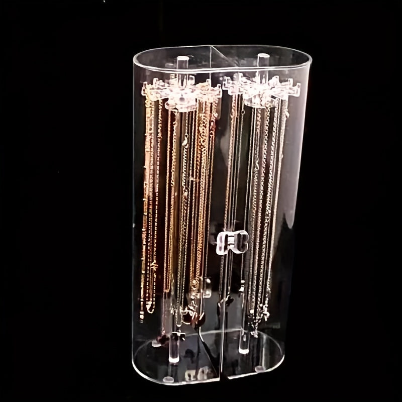 Dustproof Clear Acrylic Jewelry Organizer - Rotating Necklace Display Stand for Necklaces, Bracelets & Watches, Transparent Acrylic Jewelry Rack with Multiple Hooks, Ideal for Birthdays and Gifts, Jewelry Display Rack|Modern Jewelry Holder|Durable Acrylic