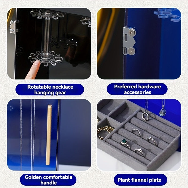 Acrylic Jewelry Organizer Box with Magnetic Closure - Rotating Display for Necklaces, Bracelets, Earrings & Rings - Polished Desktop Storage Box with Fabric Interior, Multi-Hook Design for Organized Access, Jewelry Box, Jewelry Organizer Storage,