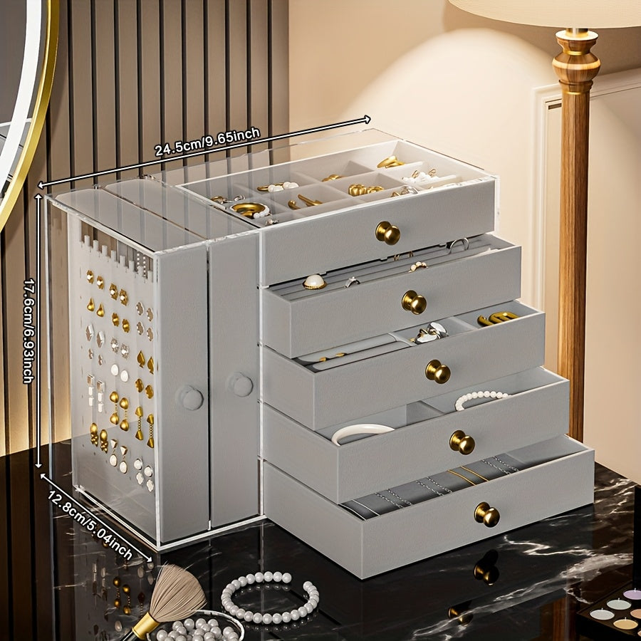 1pc Elegant 8-Tier Transparent Jewelry Organizer Box with Fabric Drawers – Large Capacity, Stackable Design for Bracelets, Watches, Rings, Earrings, Necklaces – Versatile Desktop Storage Solution, Jewelry Box, Jewelry Boxe, Jewelry Boxes