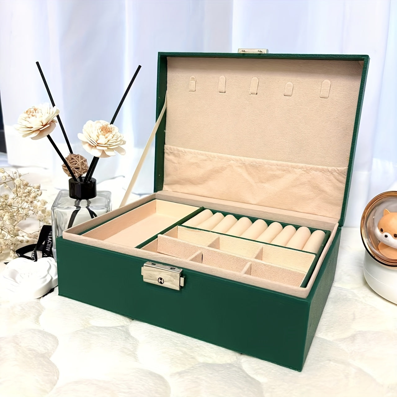 Luxurious Jewelry Organizer Box with Lock - Large Capacity Multi-Layer Display Case for Necklaces, Earrings Bracelets & Watches in Faux Leather Finish. Ideal Gift or Home/Salon Storage Solution, Jewelry Boxes