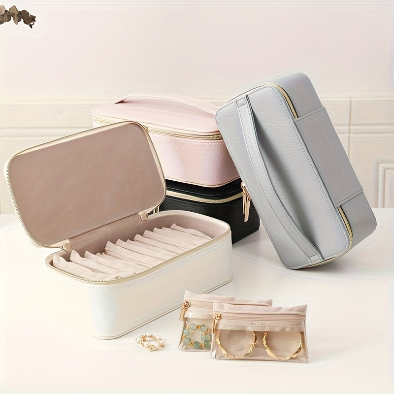 New Trendy Portable Jewelry Box Transparent Jewelry Organizer Large Faux Leather Jewelry Organizer Holiday Gift for Women, Home Dormitory Travel Use Simple Multifunctional Jewelry Box, Transparent Jewelry Bag Storage Bracelet, Earrings, Golden, Necklace,