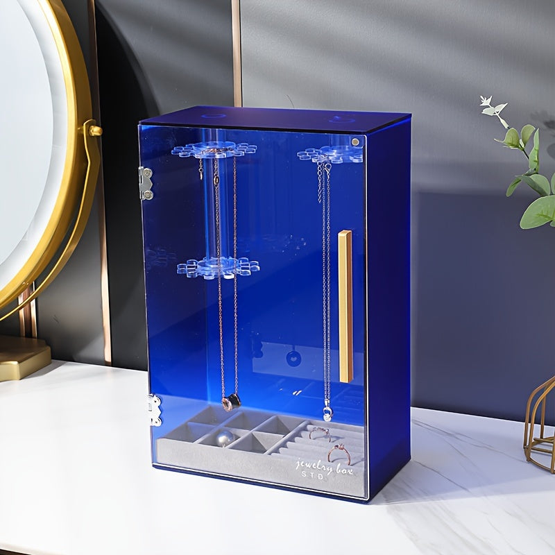 Acrylic Jewelry Organizer Box with Magnetic Closure - Rotating Display for Necklaces, Bracelets, Earrings & Rings - Polished Desktop Storage Box with Fabric Interior, Multi-Hook Design for Organized Access, Jewelry Box, Jewelry Organizer Storage,