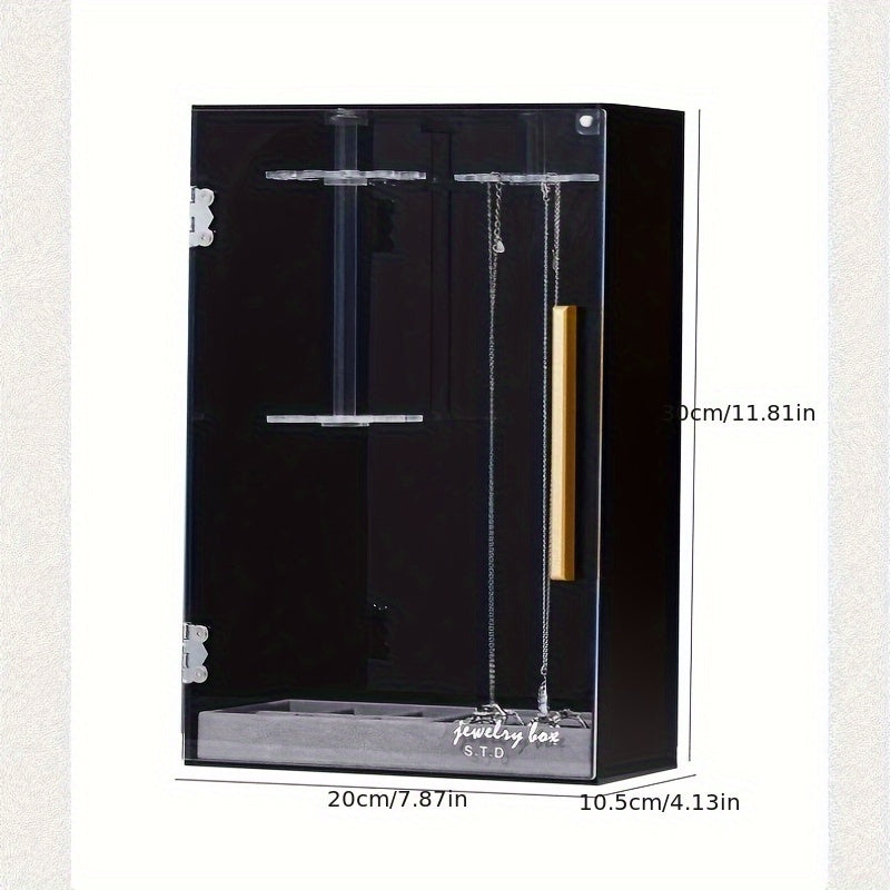 Acrylic Jewelry Organizer Box with Magnetic Closure - Rotating Display for Necklaces, Bracelets, Earrings & Rings - Polished Desktop Storage Box with Fabric Interior, Multi-Hook Design for Organized Access, Jewelry Box, Jewelry Organizer Storage,