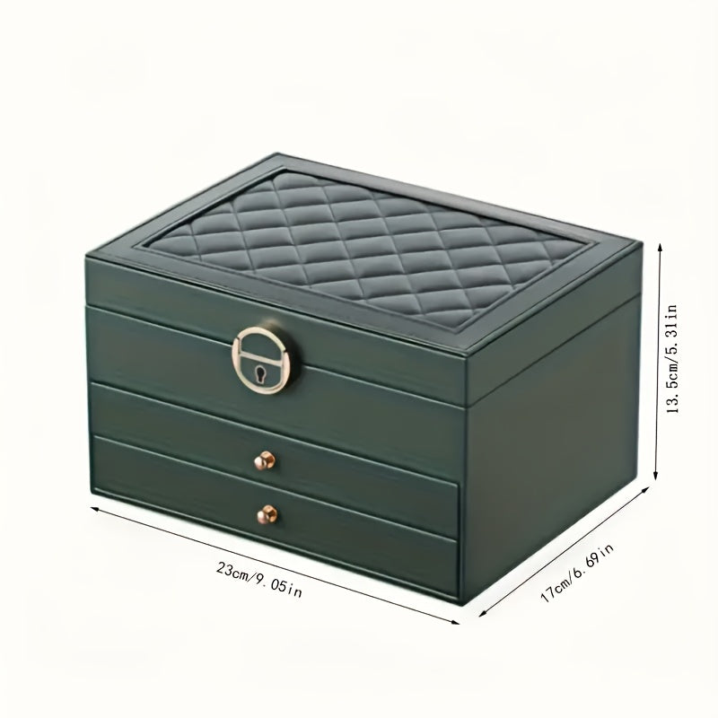 Luxurious Jewelry Organizer Box with Lock - Large Capacity Multi-Layer Display Case for Necklaces, Earrings Bracelets & Watches in Faux Leather Finish. Ideal Gift or Home/Salon Storage Solution, Jewelry Boxes