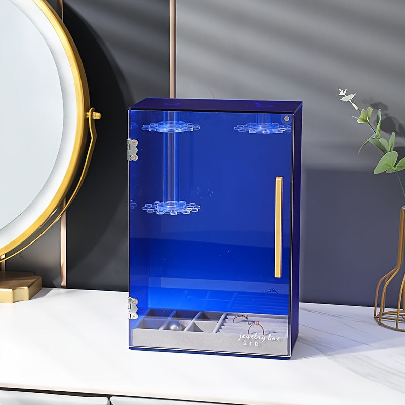 Acrylic Jewelry Organizer Box with Magnetic Closure - Rotating Display for Necklaces, Bracelets, Earrings & Rings - Polished Desktop Storage Box with Fabric Interior, Multi-Hook Design for Organized Access, Jewelry Box, Jewelry Organizer Storage,