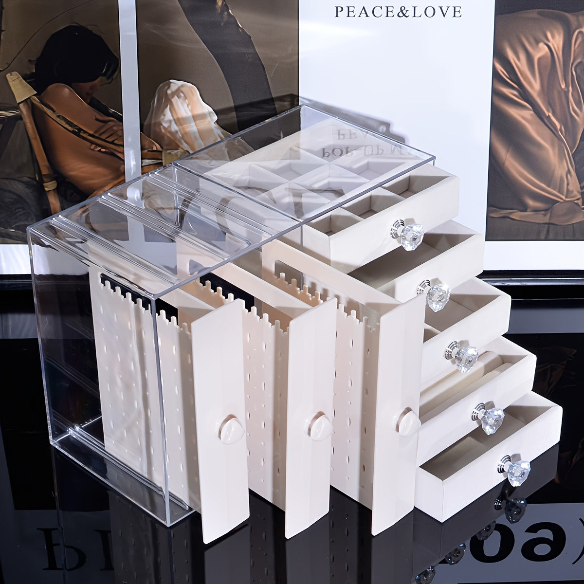 1pc Elegant 8-Tier Transparent Jewelry Organizer Box with Fabric Drawers – Large Capacity, Stackable Design for Bracelets, Watches, Rings, Earrings, Necklaces – Versatile Desktop Storage Solution, Jewelry Box, Jewelry Boxe, Jewelry Boxes
