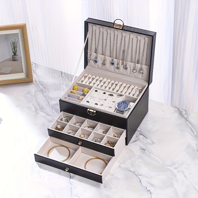 Luxury Key Lock Jewelry Box - Elegant Divided Storage Box, Suitable for Necklaces, Earrings, Bracelets, Watches - Secure Lock Design, Soft Lining - Perfect Gift for Valentine'S Day, Christmas, Birthday - Home or Boutique Display Box - Available in Green,