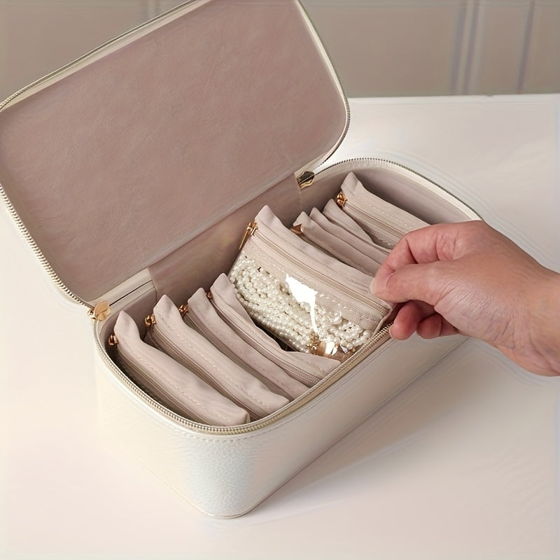 New Trendy Portable Jewelry Box Transparent Jewelry Organizer Large Faux Leather Jewelry Organizer Holiday Gift for Women, Home Dormitory Travel Use Simple Multifunctional Jewelry Box, Transparent Jewelry Bag Storage Bracelet, Earrings, Golden, Necklace,