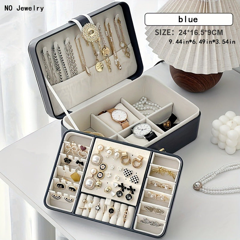 Faux Leather Jewelry and Cosmetics Organizer Box, Elegant Desktop Storage Case with Clasp, for Bedroom and Dressing Table