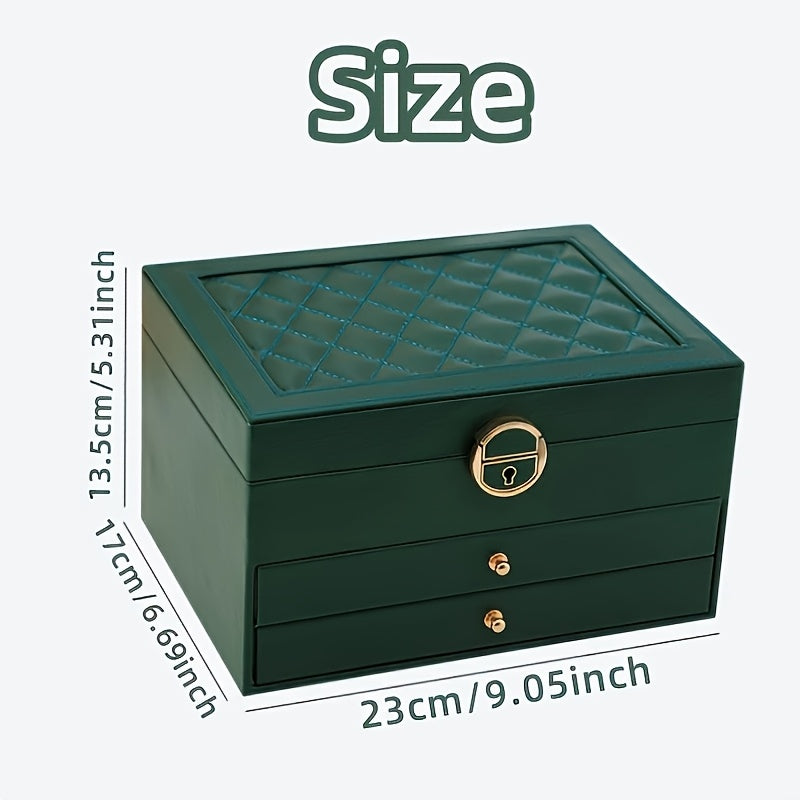 Luxury Key Lock Jewelry Box - Elegant Divided Storage Box, Suitable for Necklaces, Earrings, Bracelets, Watches - Secure Lock Design, Soft Lining - Perfect Gift for Valentine'S Day, Christmas, Birthday - Home or Boutique Display Box - Available in Green,