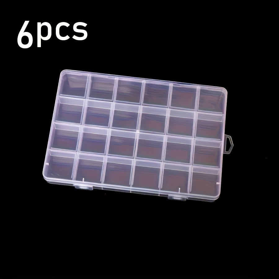 6pcs Clear Plastic Storage Box Set with Lids - Heavy-Duty Transparent Organizer with Labelled Compartments, Durable Stackable Design & Rounded Corners for Jewelry, Beads, Buttons, Screws, Nuts, Bolts - Ideal Moving Gift, Home & Office Organization (24