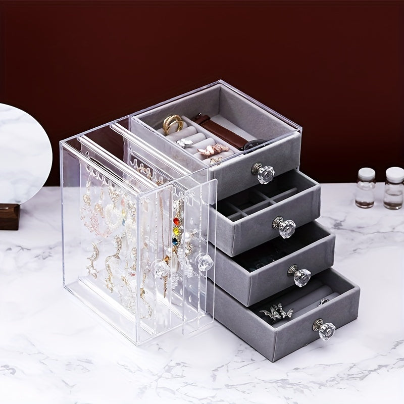 1pc Transparent Drawer-type Jewelry Storage Rack, Dust-proof Desktop Necklace Storage Display Box, Multi-functional Household Organizer