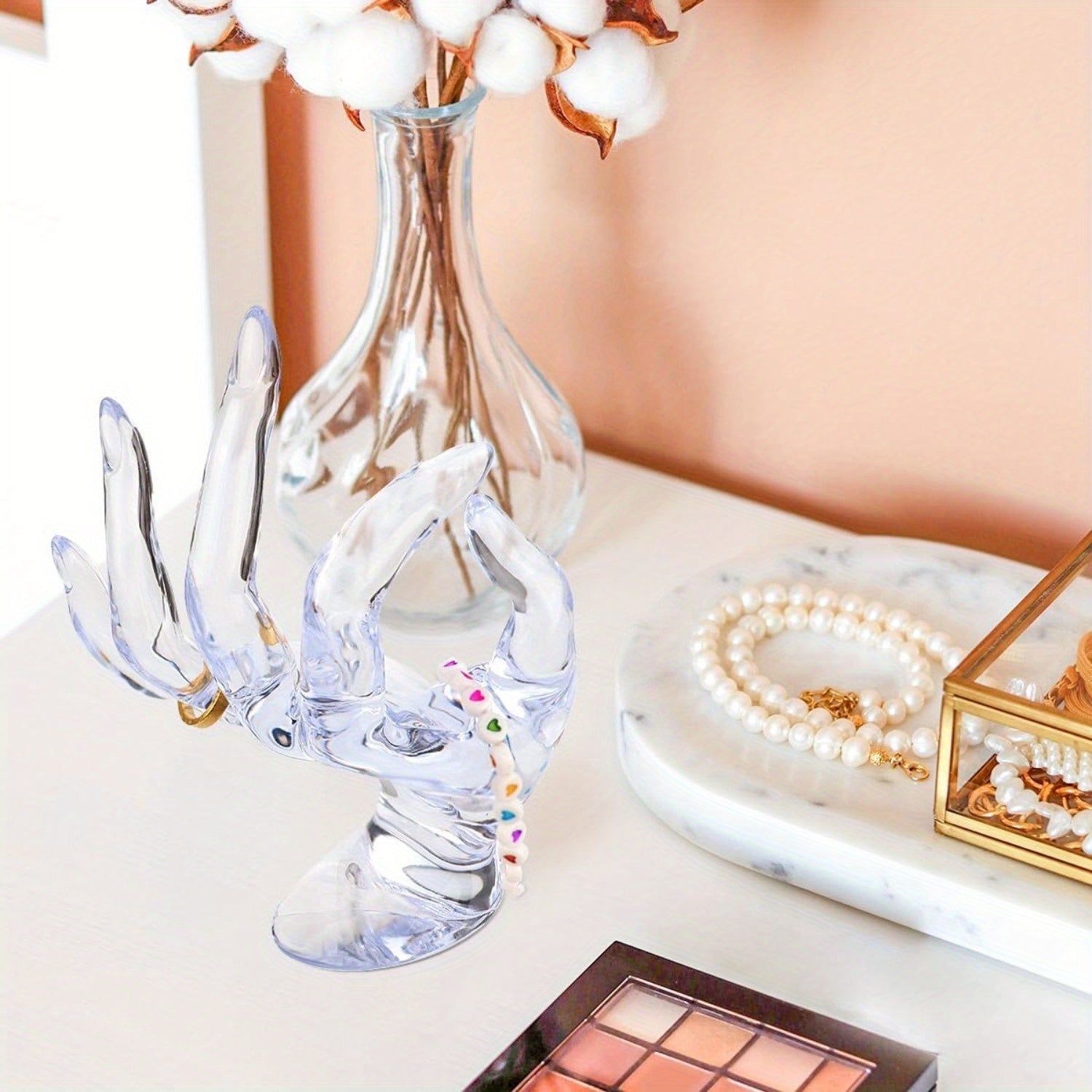 3-Pack Clear, White, Black Jewelry Display Stands - Sturdy Base Mannequin Hand Organizer with - for Home, Salon, Boutique - No Assembly Needed Jewelry Rack for Rings, Bracelets, Watches, Earrings - Space-Saving Countertop or Shelf Storage, Jewelry