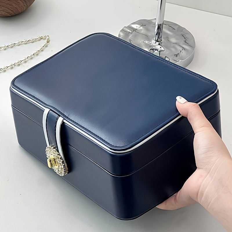 Faux Leather Jewelry and Cosmetics Organizer Box, Elegant Desktop Storage Case with Clasp, for Bedroom and Dressing Table
