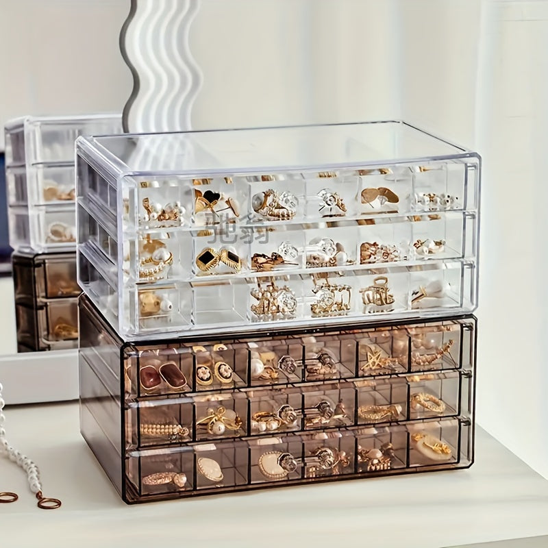 3-Tier Jewelry Organizer Box with Lid - 72-Compartment Clear Plastic Storage for Earrings, Necklaces, Bracelets, Crafts & Seeds - Multi-Layer Drawer Design for Easy Organization, Jewelry Organizer Storage