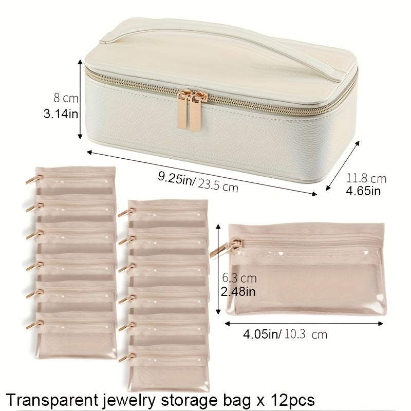 New Trendy Portable Jewelry Box Transparent Jewelry Organizer Large Faux Leather Jewelry Organizer Holiday Gift for Women, Home Dormitory Travel Use Simple Multifunctional Jewelry Box, Transparent Jewelry Bag Storage Bracelet, Earrings, Golden, Necklace,