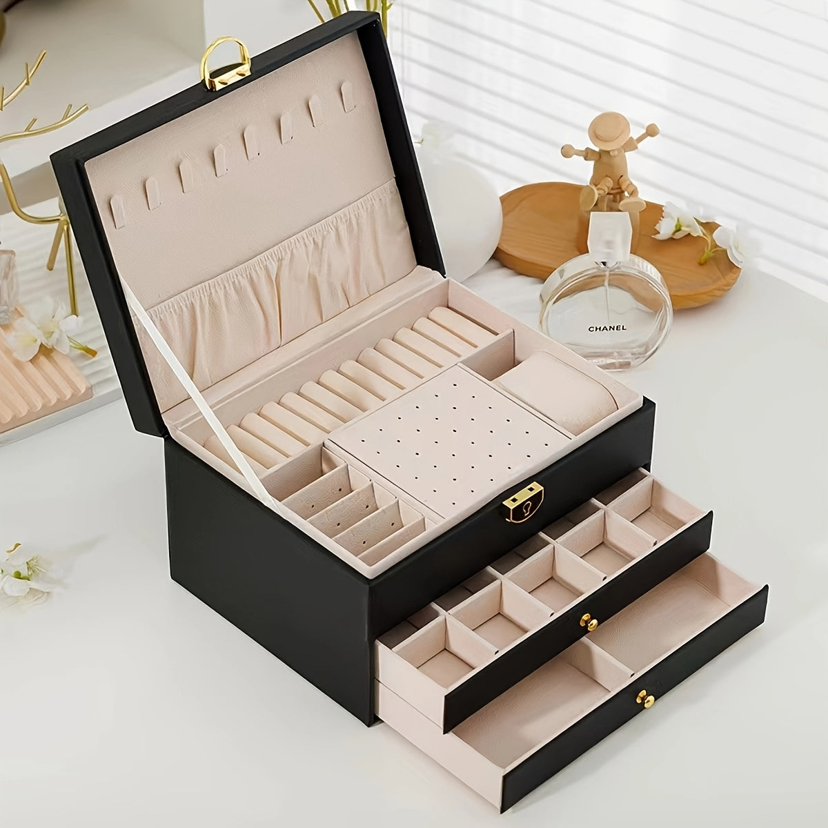 Luxury Key Lock Jewelry Box - Elegant Divided Storage Box, Suitable for Necklaces, Earrings, Bracelets, Watches - Secure Lock Design, Soft Lining - Perfect Gift for Valentine'S Day, Christmas, Birthday - Home or Boutique Display Box - Available in Green,