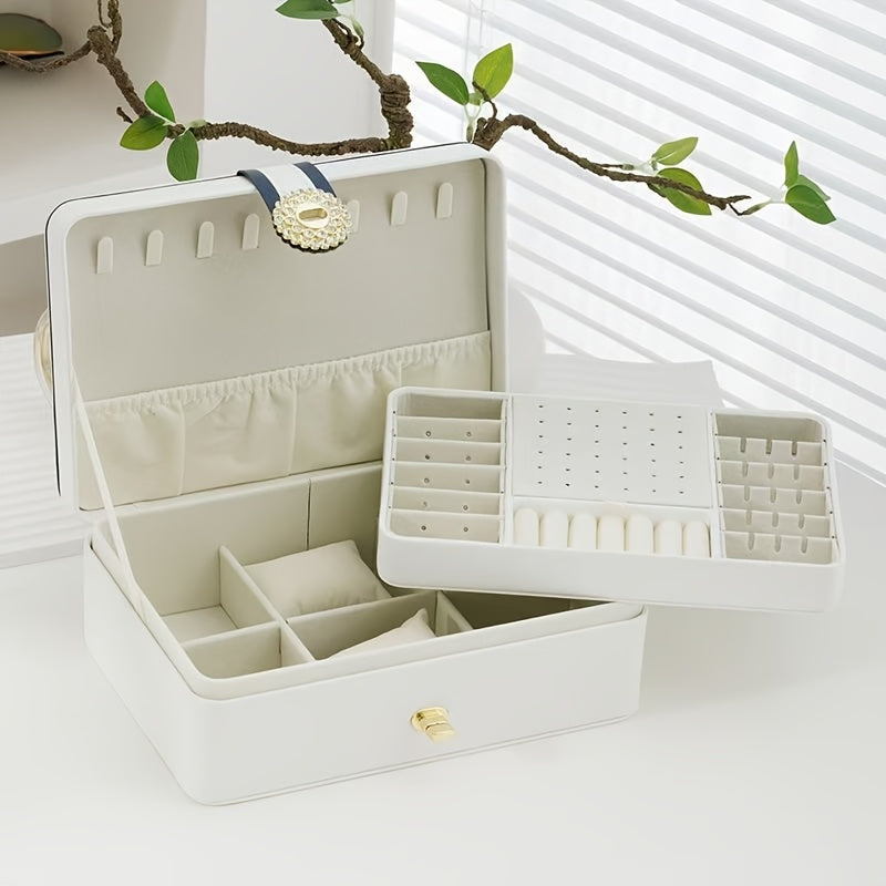 Faux Leather Jewelry and Cosmetics Organizer Box, Elegant Desktop Storage Case with Clasp, for Bedroom and Dressing Table