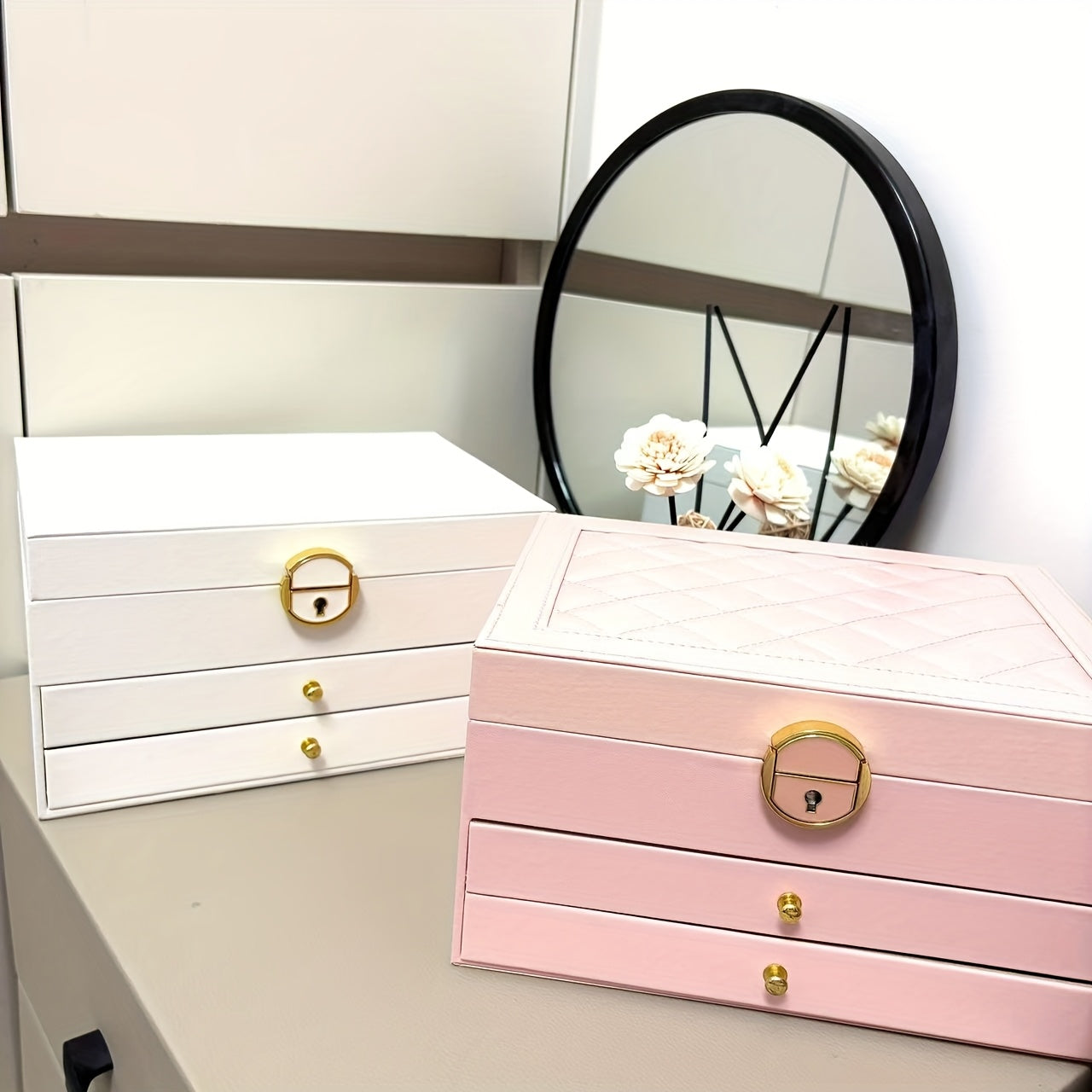 Luxurious Jewelry Organizer Box with Lock - Large Capacity Multi-Layer Display Case for Necklaces, Earrings Bracelets & Watches in Faux Leather Finish. Ideal Gift or Home/Salon Storage Solution, Jewelry Boxes