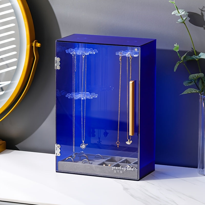 Acrylic Jewelry Organizer Box with Magnetic Closure - Rotating Display for Necklaces, Bracelets, Earrings & Rings - Polished Desktop Storage Box with Fabric Interior, Multi-Hook Design for Organized Access, Jewelry Box, Jewelry Organizer Storage,