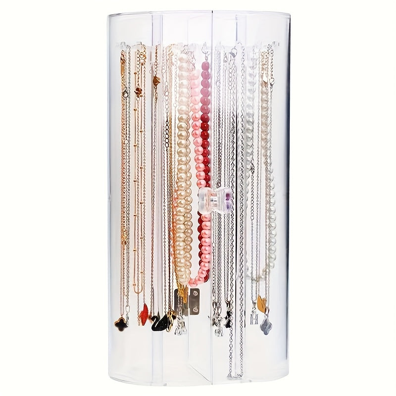 Dustproof Clear Acrylic Jewelry Organizer - Rotating Necklace Display Stand for Necklaces, Bracelets & Watches, Transparent Acrylic Jewelry Rack with Multiple Hooks, Ideal for Birthdays and Gifts, Jewelry Display Rack|Modern Jewelry Holder|Durable Acrylic