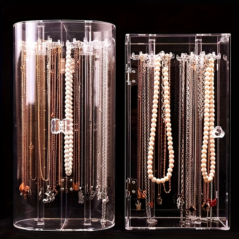 Dustproof Clear Acrylic Jewelry Organizer - Rotating Necklace Display Stand for Necklaces, Bracelets & Watches, Transparent Acrylic Jewelry Rack with Multiple Hooks, Ideal for Birthdays and Gifts, Jewelry Display Rack|Modern Jewelry Holder|Durable Acrylic