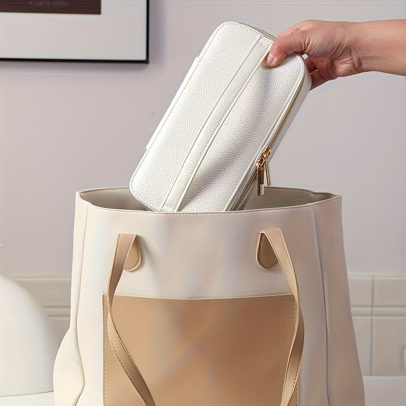 New Trendy Portable Jewelry Box Transparent Jewelry Organizer Large Faux Leather Jewelry Organizer Holiday Gift for Women, Home Dormitory Travel Use Simple Multifunctional Jewelry Box, Transparent Jewelry Bag Storage Bracelet, Earrings, Golden, Necklace,