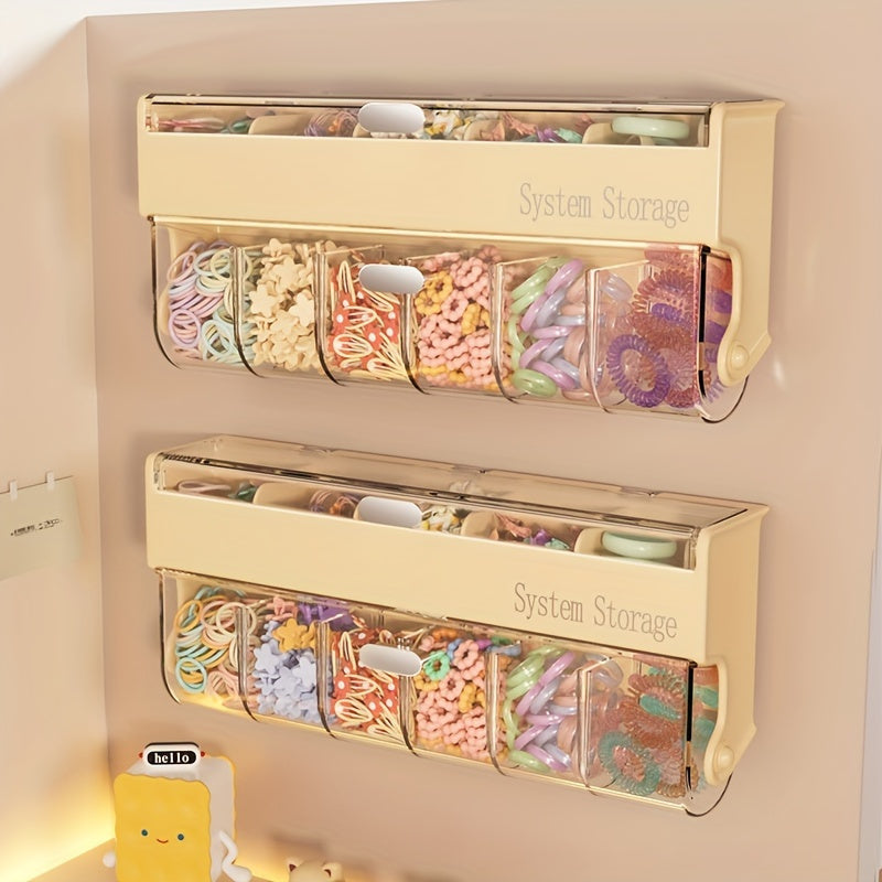 Fashionable Beige Hair Accessory Storage Box - Multi-layer Dustproof and Waterproof Storage Box, Suitable for Jewelry, Headbands, Clips, etc. - Wall-mounted, No Drilling Required, Jewelry Box, Jewelry Boxes