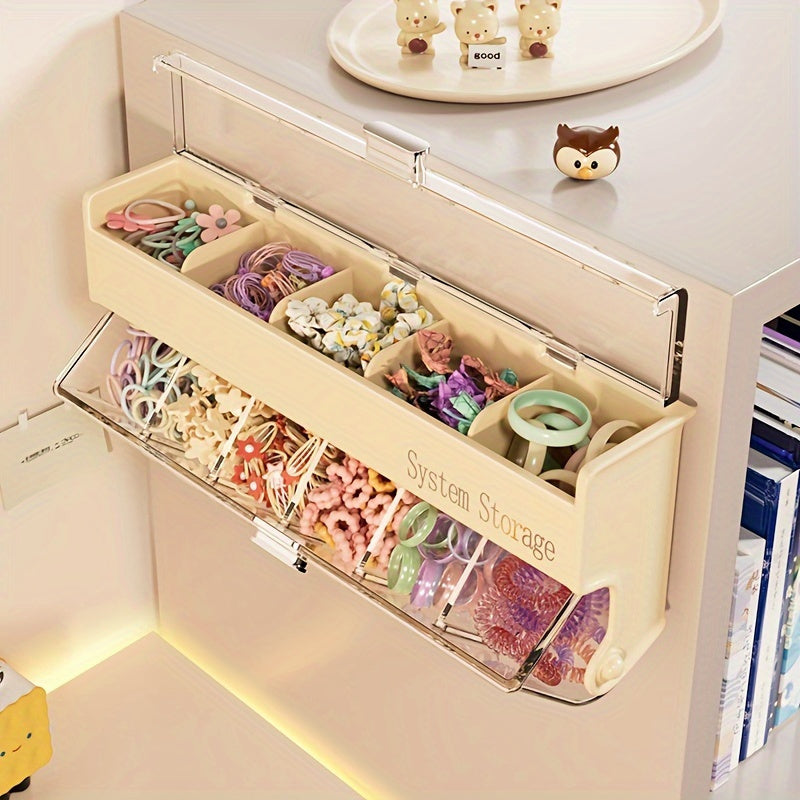 Fashionable Beige Hair Accessory Storage Box - Multi-layer Dustproof and Waterproof Storage Box, Suitable for Jewelry, Headbands, Clips, etc. - Wall-mounted, No Drilling Required, Jewelry Box, Jewelry Boxes