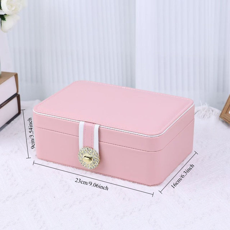 Faux Leather Jewelry and Cosmetics Organizer Box, Elegant Desktop Storage Case with Clasp, for Bedroom and Dressing Table