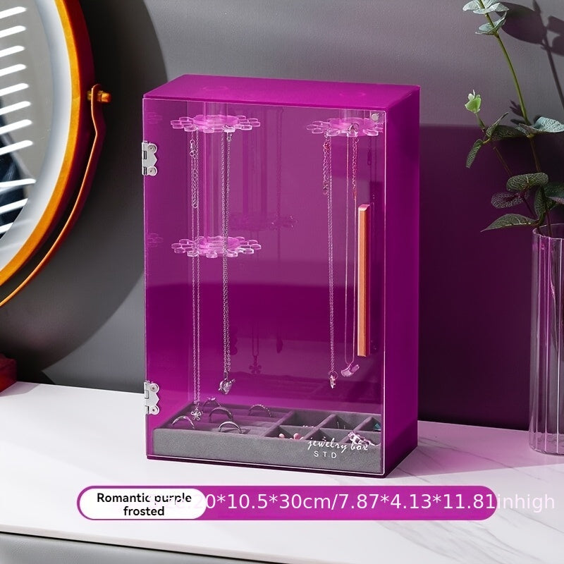Acrylic Jewelry Organizer Box with Magnetic Closure - Rotating Display for Necklaces, Bracelets, Earrings & Rings - Polished Desktop Storage Box with Fabric Interior, Multi-Hook Design for Organized Access, Jewelry Box, Jewelry Organizer Storage,