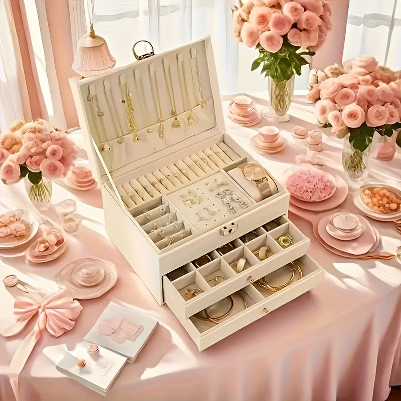 Luxury Key Lock Jewelry Box - Elegant Divided Storage Box, Suitable for Necklaces, Earrings, Bracelets, Watches - Secure Lock Design, Soft Lining - Perfect Gift for Valentine'S Day, Christmas, Birthday - Home or Boutique Display Box - Available in Green,