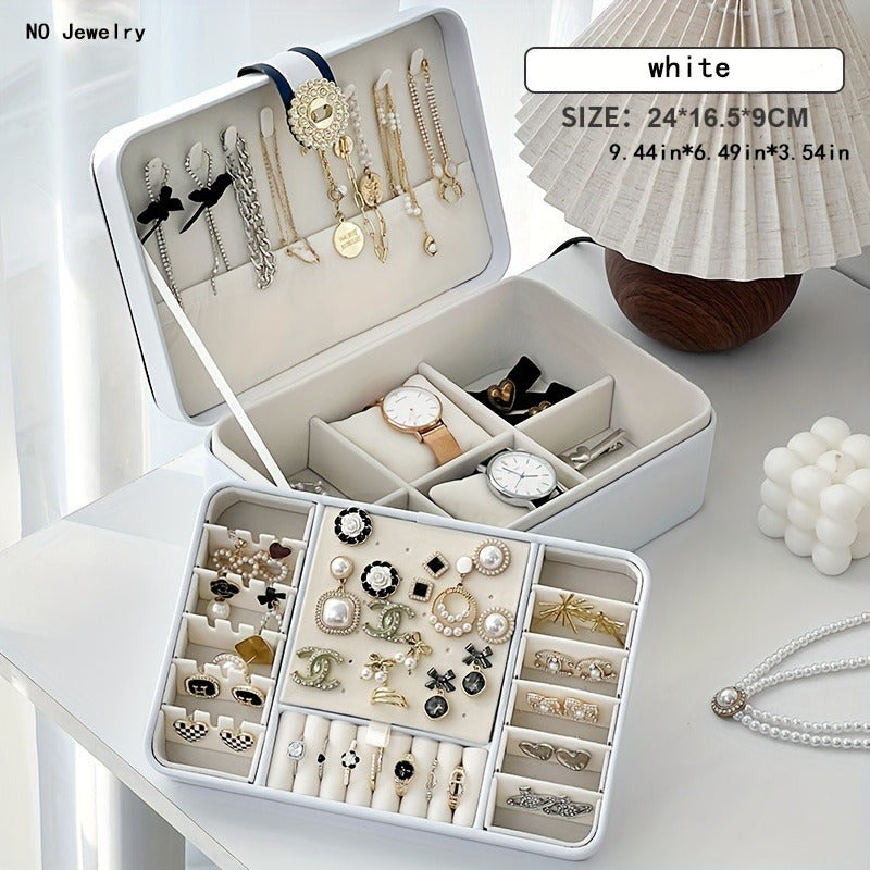 Faux Leather Jewelry and Cosmetics Organizer Box, Elegant Desktop Storage Case with Clasp, for Bedroom and Dressing Table