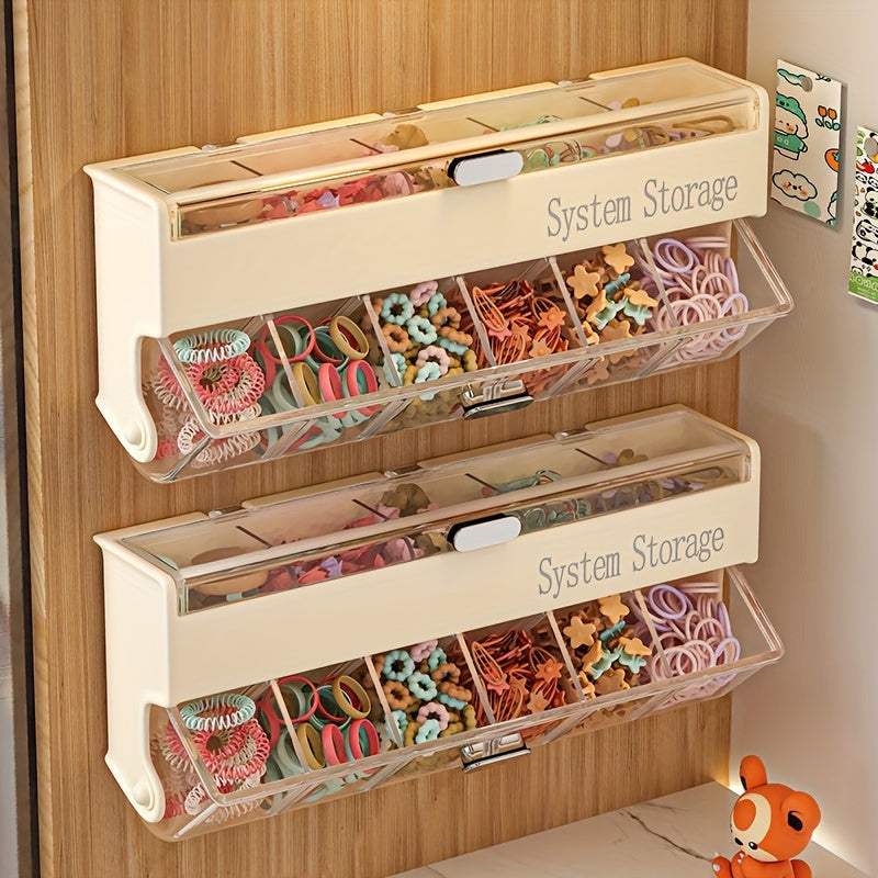 Fashionable Beige Hair Accessory Storage Box - Multi-layer Dustproof and Waterproof Storage Box, Suitable for Jewelry, Headbands, Clips, etc. - Wall-mounted, No Drilling Required, Jewelry Box, Jewelry Boxes