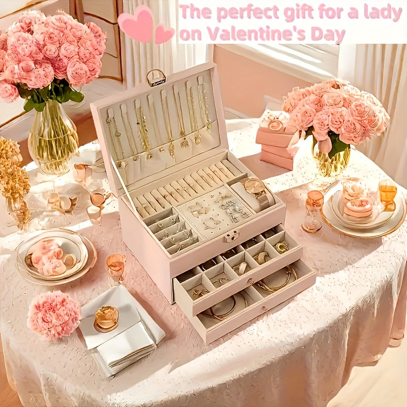 Luxury Key Lock Jewelry Box - Elegant Divided Storage Box, Suitable for Necklaces, Earrings, Bracelets, Watches - Secure Lock Design, Soft Lining - Perfect Gift for Valentine'S Day, Christmas, Birthday - Home or Boutique Display Box - Available in Green,