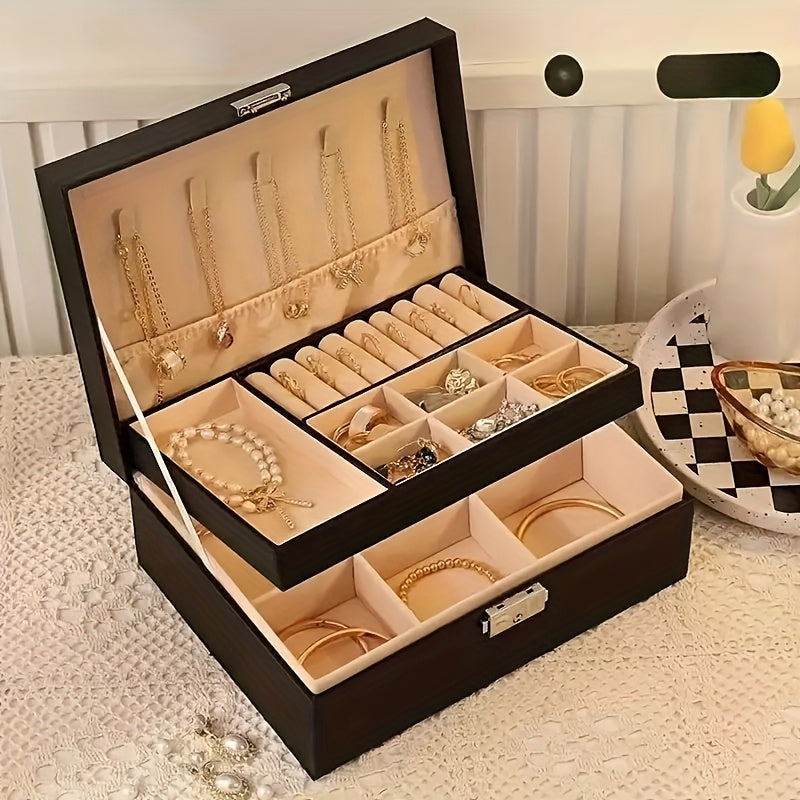 Luxury Key Lock Jewelry Box - Elegant Divided Storage Box, Suitable for Necklaces, Earrings, Bracelets, Watches - Secure Lock Design, Soft Lining - Perfect Gift for Valentine'S Day, Christmas, Birthday - Home or Boutique Display Box - Available in Green,