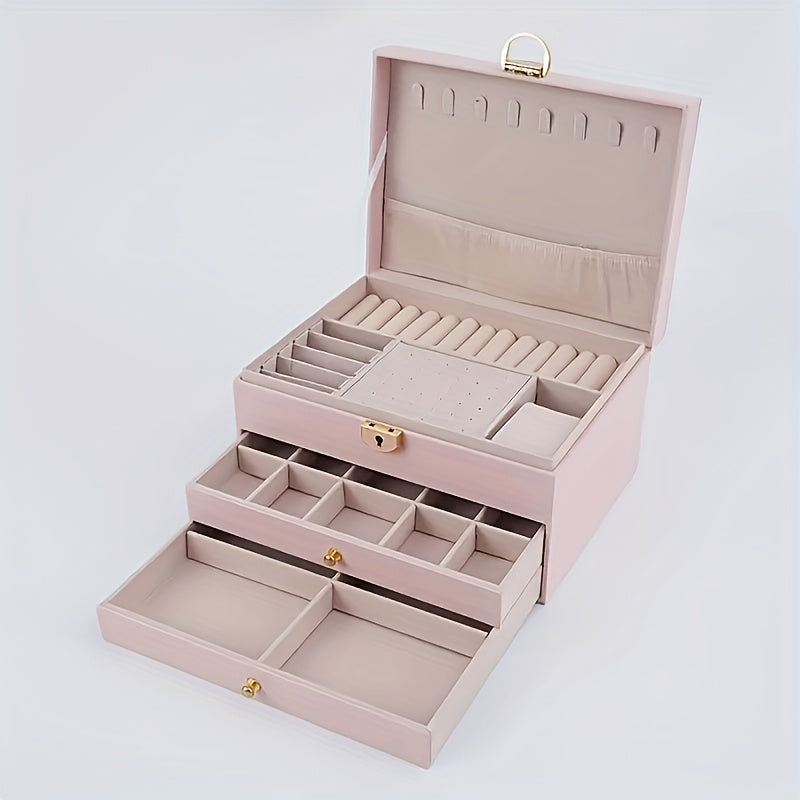 Luxury Key Lock Jewelry Box - Elegant Divided Storage Box, Suitable for Necklaces, Earrings, Bracelets, Watches - Secure Lock Design, Soft Lining - Perfect Gift for Valentine'S Day, Christmas, Birthday - Home or Boutique Display Box - Available in Green,