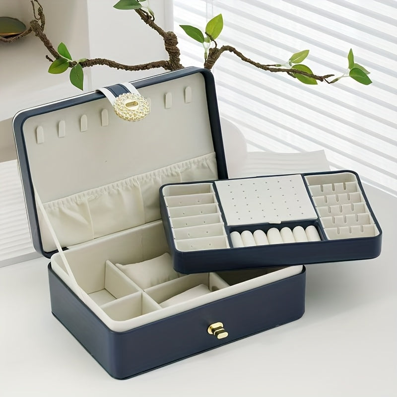 Faux Leather Jewelry and Cosmetics Organizer Box, Elegant Desktop Storage Case with Clasp, for Bedroom and Dressing Table