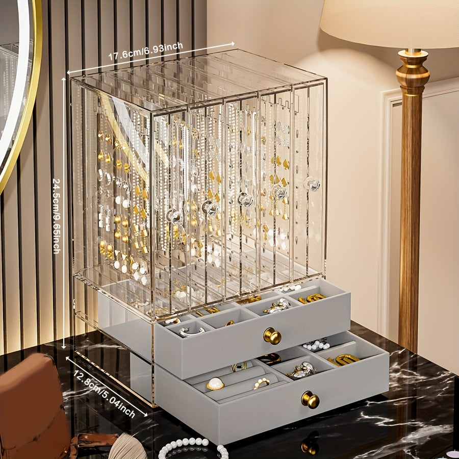 1pc Classic Style Stackable Jewelry Organizer Box with Drawers, Multi-Layer Plastic Storage Case for Bracelets, Watches, Rings, Earrings, Necklaces, Transparent Desktop Accessory Holder, Jewelry Bo, Jewelry Boxes