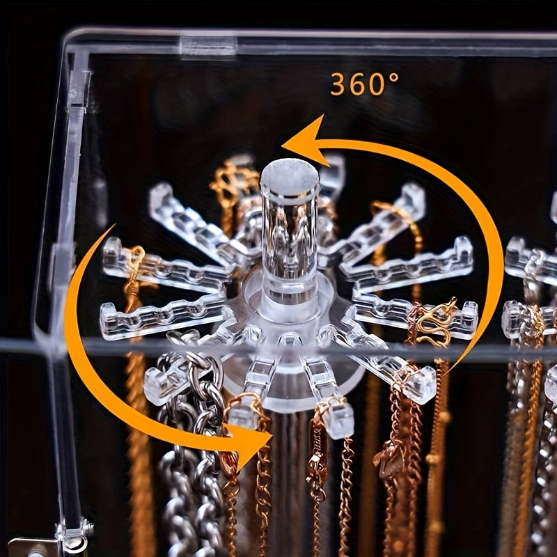 Dustproof Clear Acrylic Jewelry Organizer - Rotating Necklace Display Stand for Necklaces, Bracelets & Watches, Transparent Acrylic Jewelry Rack with Multiple Hooks, Ideal for Birthdays and Gifts, Jewelry Display Rack|Modern Jewelry Holder|Durable Acrylic