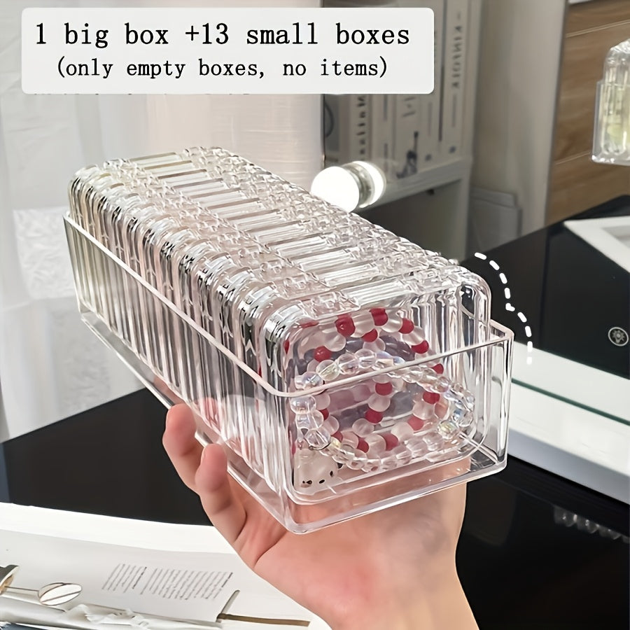 [14pcs Jewelry Storage Box] 14pcs Elegant Transparent Plastic Jewelry Storage Box Set | Perfect for Bracelets, Necklaces, Earrings, and Rings – Ideal for Vanity Organization, a Great Gift Idea, Jewelry Organizers