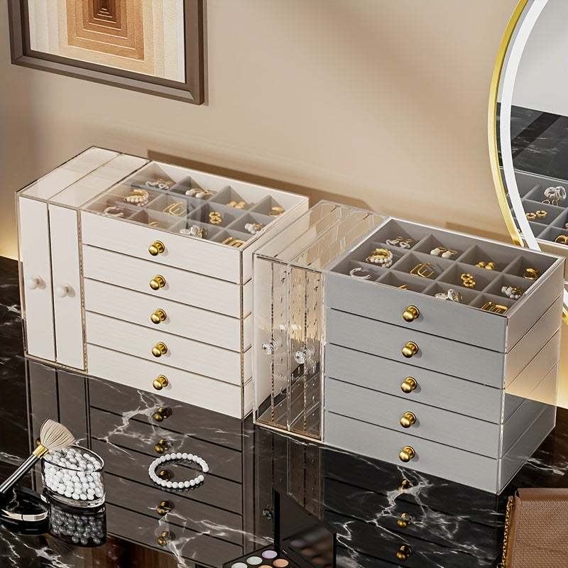 1pc Elegant 8-Tier Transparent Jewelry Organizer Box with Fabric Drawers – Large Capacity, Stackable Design for Bracelets, Watches, Rings, Earrings, Necklaces – Versatile Desktop Storage Solution, Jewelry Box, Jewelry Boxe, Jewelry Boxes