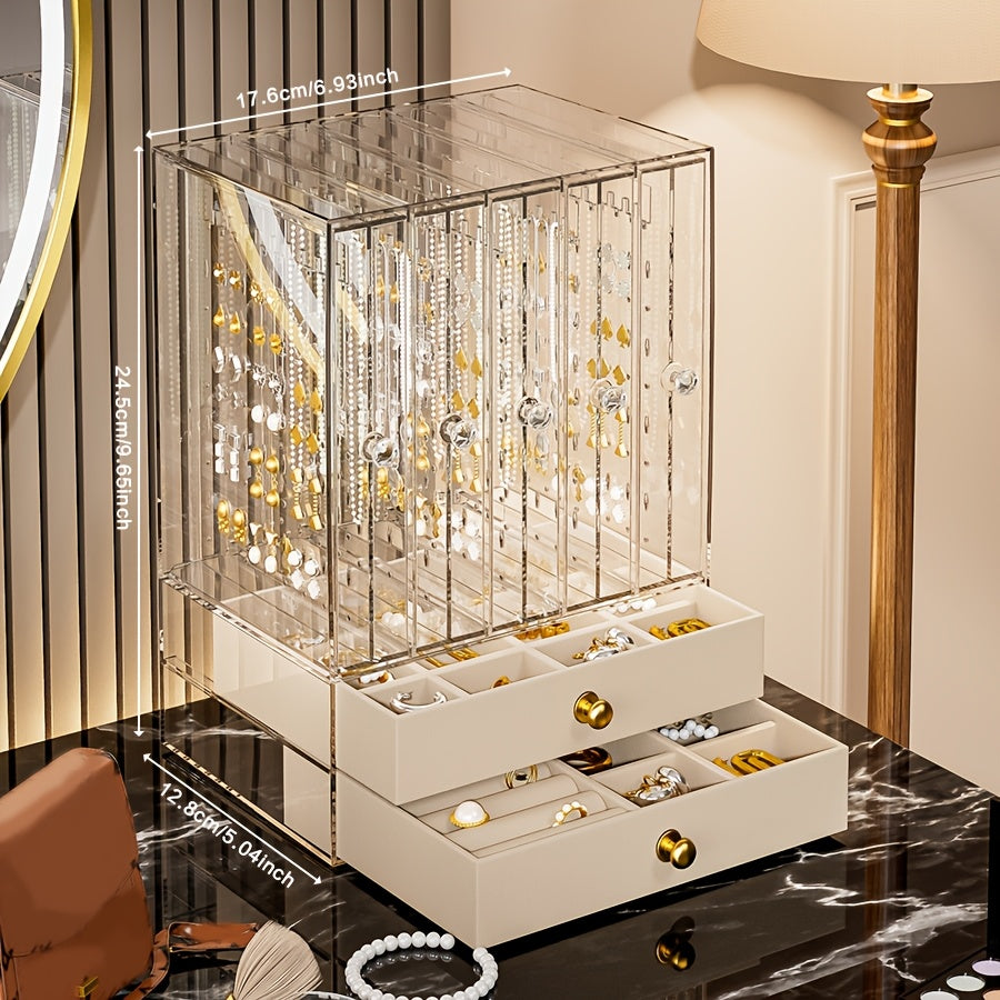 1pc Elegant 8-Tier Transparent Jewelry Organizer Box with Fabric Drawers – Large Capacity, Stackable Design for Bracelets, Watches, Rings, Earrings, Necklaces – Versatile Desktop Storage Solution, Jewelry Box, Jewelry Boxe, Jewelry Boxes