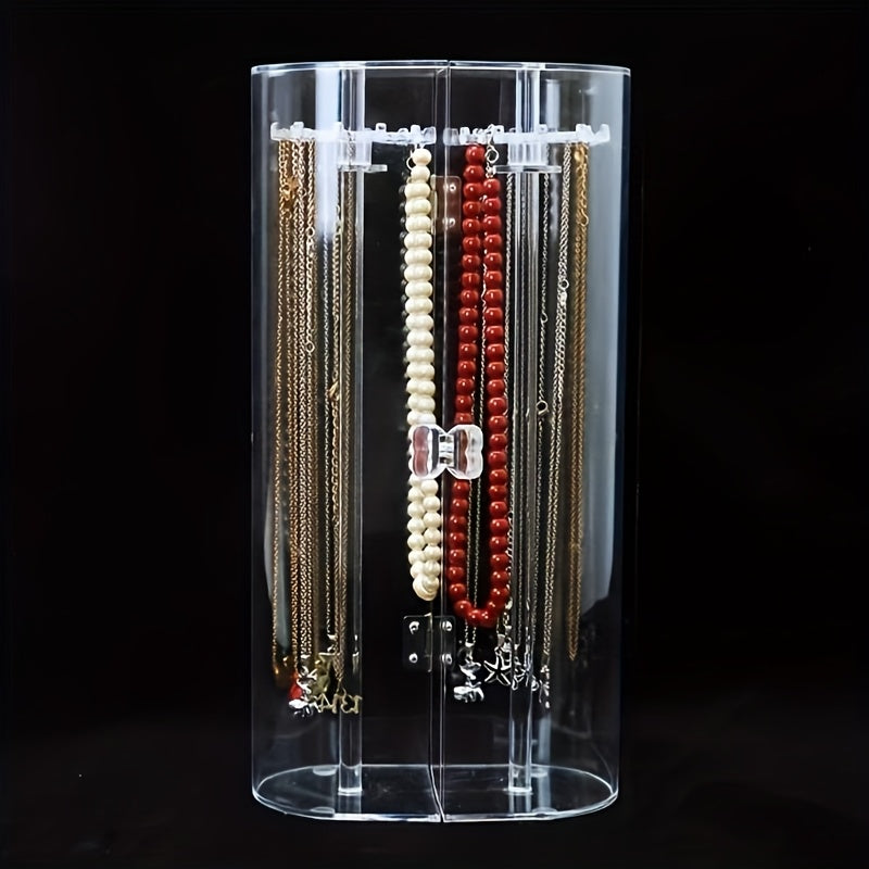 Dustproof Clear Acrylic Jewelry Organizer - Rotating Necklace Display Stand for Necklaces, Bracelets & Watches, Transparent Acrylic Jewelry Rack with Multiple Hooks, Ideal for Birthdays and Gifts, Jewelry Display Rack|Modern Jewelry Holder|Durable Acrylic