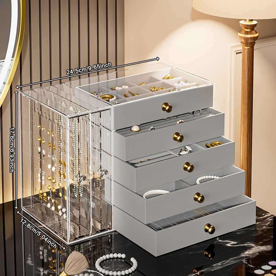 1pc Elegant 8-Tier Transparent Jewelry Organizer Box with Fabric Drawers – Large Capacity, Stackable Design for Bracelets, Watches, Rings, Earrings, Necklaces – Versatile Desktop Storage Solution, Jewelry Box, Jewelry Boxe, Jewelry Boxes