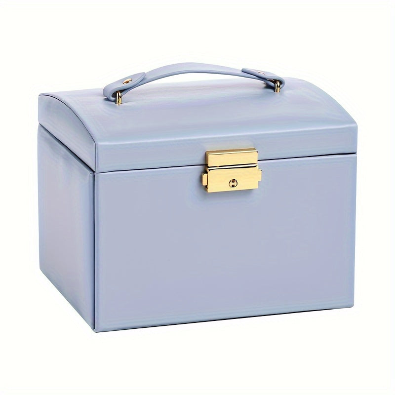 [Portable Jewelry Box] 1pc CASEGRACE Portable Jewelry Organizer Box with Built-in Mirror, Double Drawer Storage & Key Lock - 6.9" Faux Leather Travel Case for Necklaces, Rings, Earrings, Watches - Multi-Compartment Fabric-Lined Interior, Elegant Light