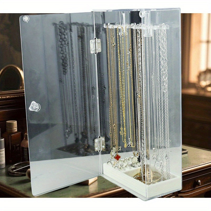 [Compact Size] Sleek Black Acrylic Jewelry Organizer - Multi-Compartment Necklace and Bracelet Storage Rack with Lockable Closure, Fabric-Lined Interior, Perfect for Dresser Display, Jewelry Organizer Storage, Jewelry Boxes