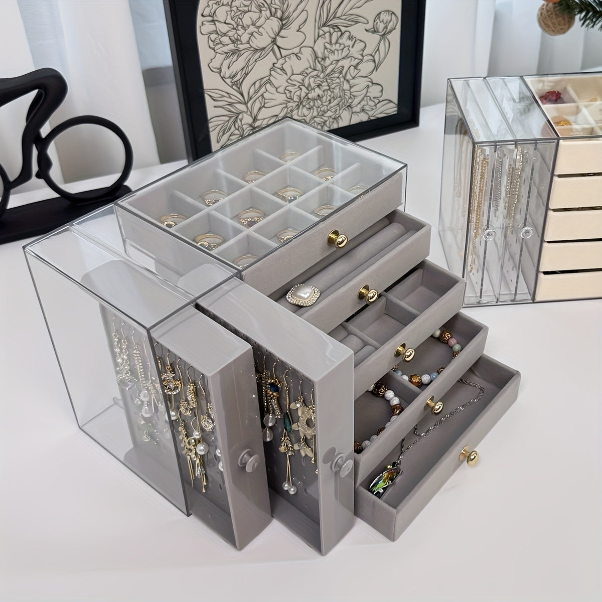 7-Compartment Jewelry Organizer Box - Multi-Layer Plastic Storage with Secure Buckle Closure, Elegant Octagonal Design for Bracelets, Necklaces, Rings & Earrings - Christmas Gift for Women &, Jewelry Gift Box, Jewelry Chests