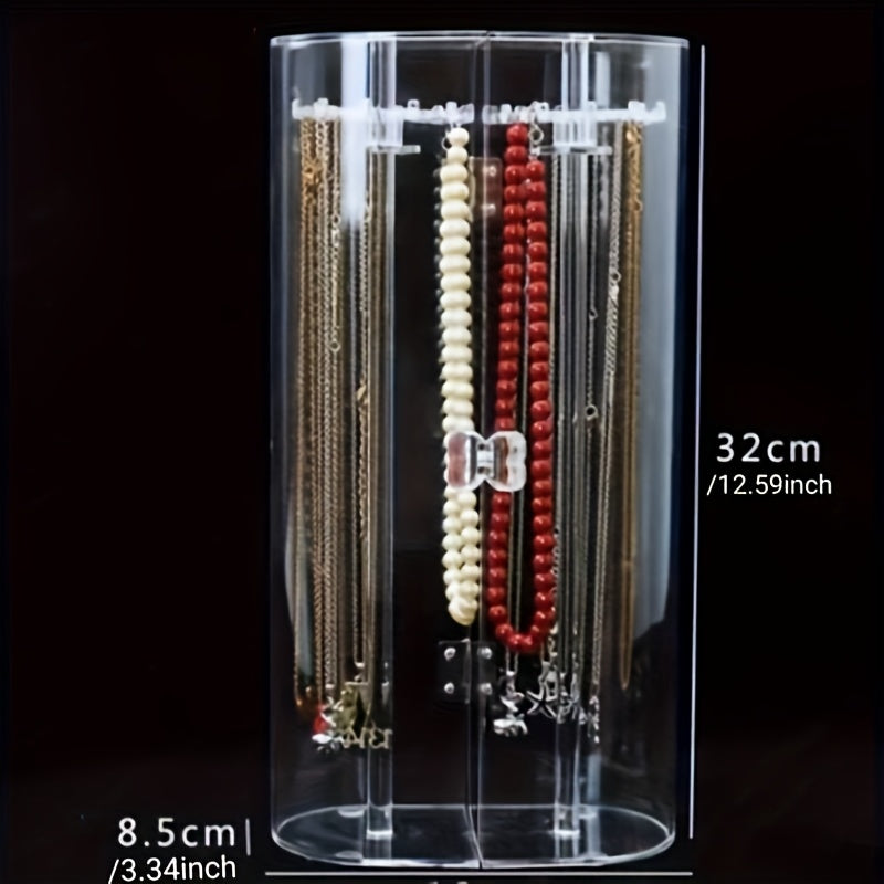 Dustproof Clear Acrylic Jewelry Organizer - Rotating Necklace Display Stand for Necklaces, Bracelets & Watches, Transparent Acrylic Jewelry Rack with Multiple Hooks, Ideal for Birthdays and Gifts, Jewelry Display Rack|Modern Jewelry Holder|Durable Acrylic